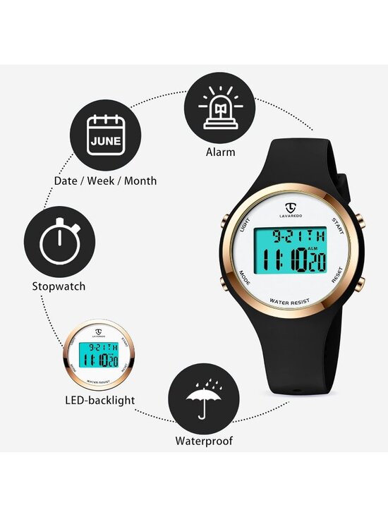 Women\'s Black White Quartz Chronograph Waterproof Outdoor Sport Digital Watch main image 6